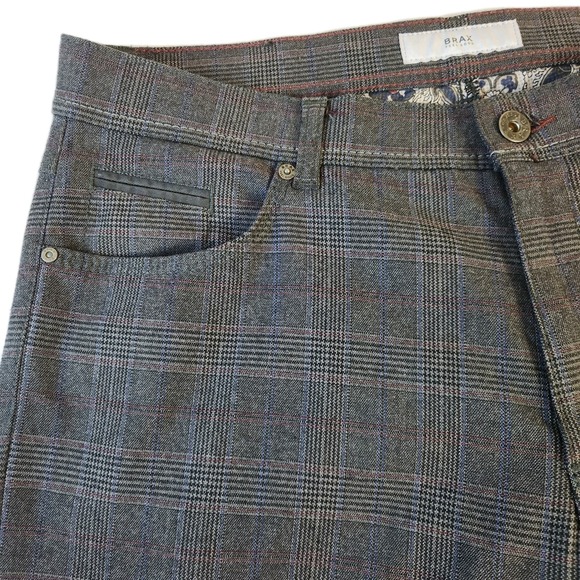 Brax Pants Mens 36x30 (tag 36x32) Gray Glen Plaid Cooper Fancy 5 Pocket Chino - Picture 7 of 16